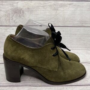 Studio Pollini Olive Suede Lace Up Block Heel Oxfords Made in Italy Size 39.5